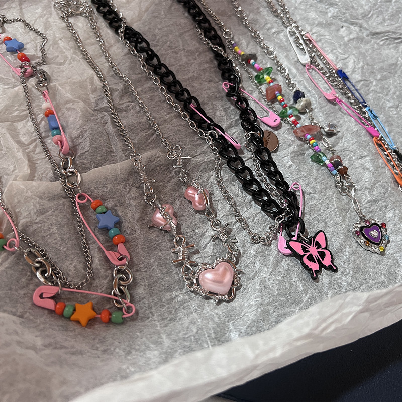 Women'S Emo Accessories - Vintage Pink Pin Bead Gargantilha Colar
