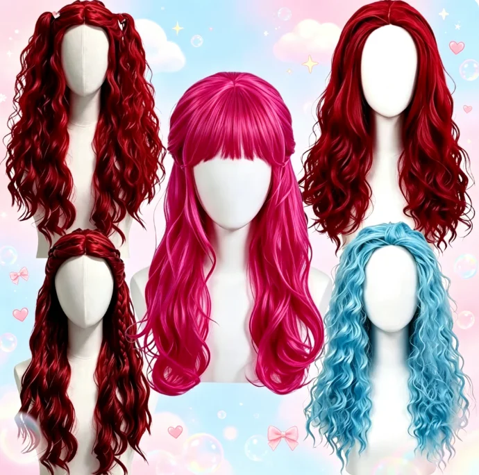 Peruca Sintética Longa e Cache - Women'S Red Accessories avaliação e preço